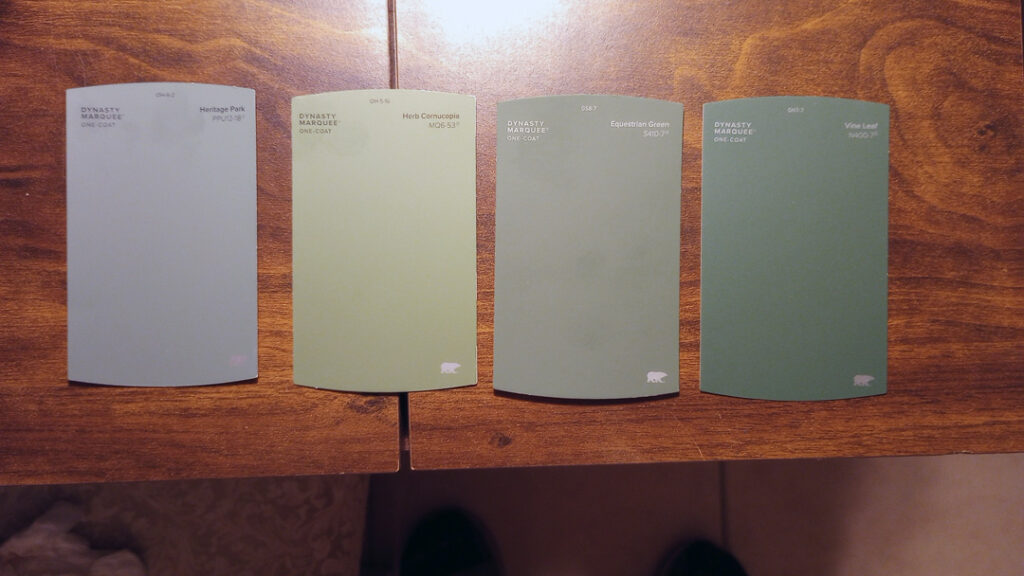 Paint samples for Music Room